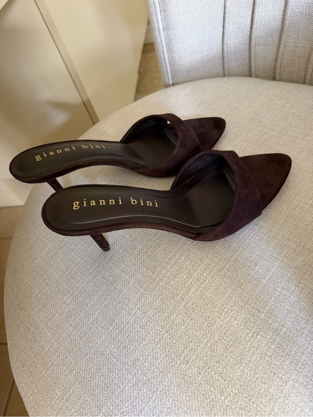 Gianni Bini Dark Brown Suede Pointed Toe Mule Heels